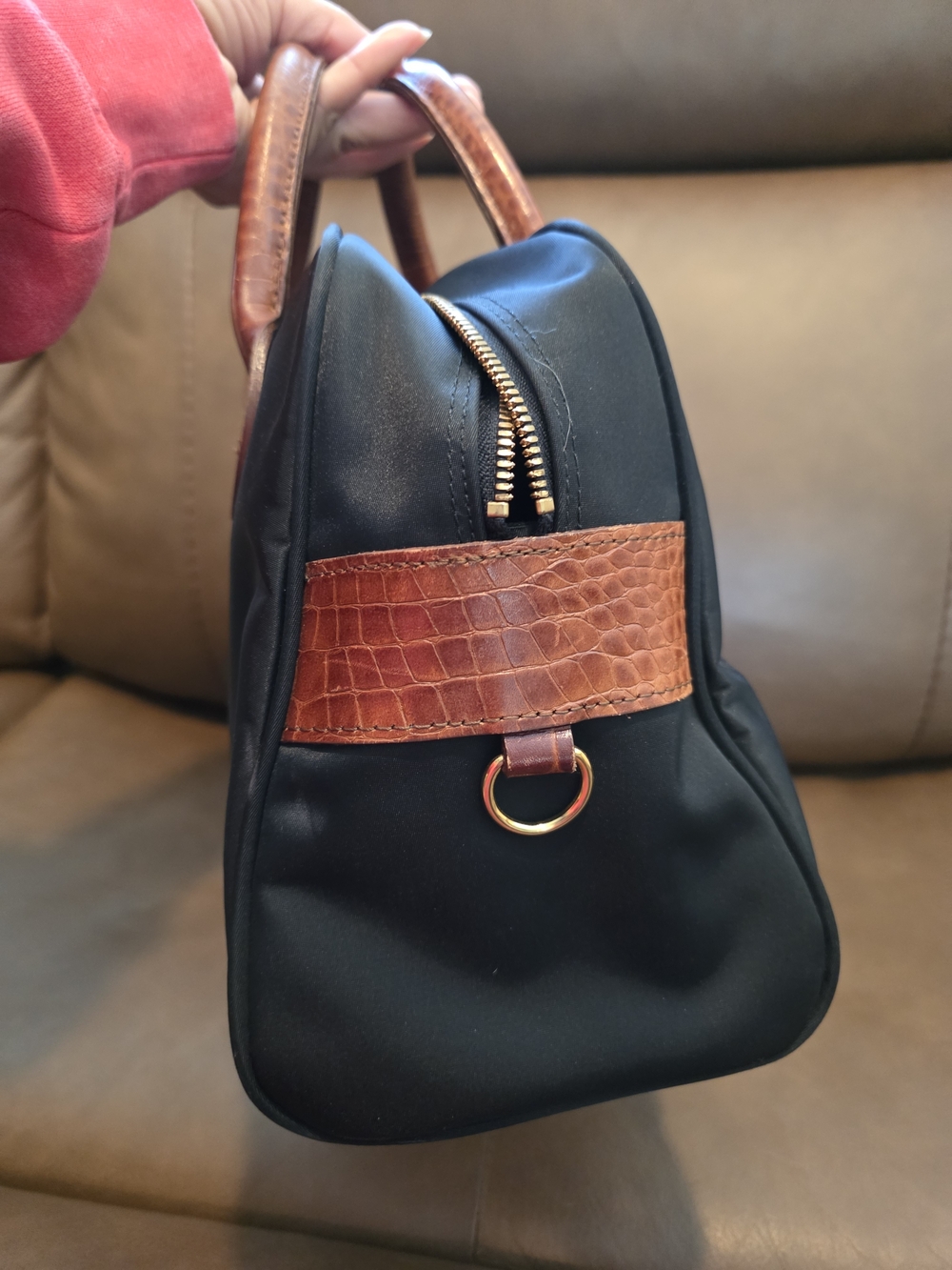 Valentino Garavani Sport Black and Brown Nylon Top-Handle - Picture 3 of 12